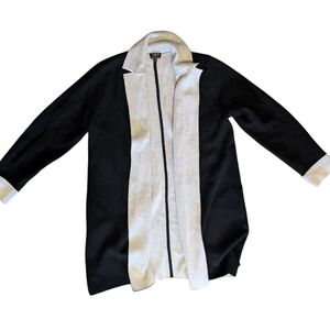 Talbots‎ Woman Pure Merino Wool Long Cardigan Sweater Black Light Gray Size XL